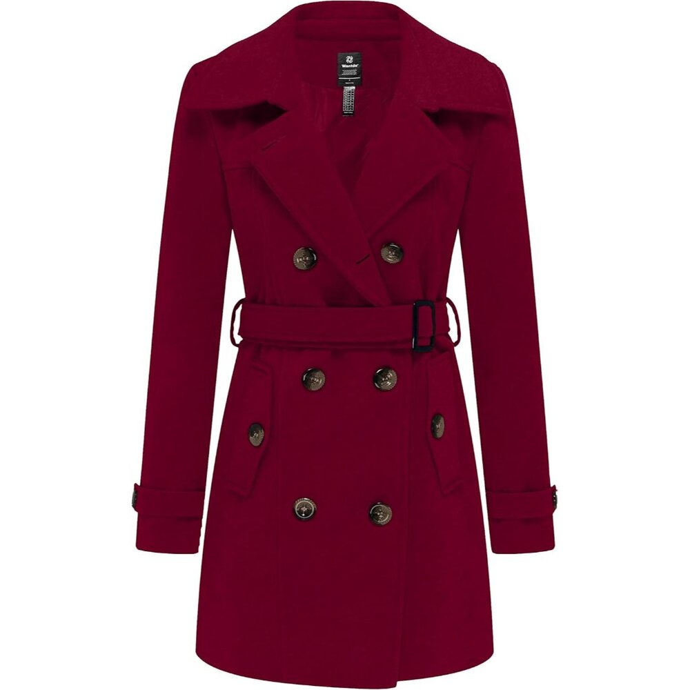 Versatile Mid-Long Women's Double Breasted Pea Coat - 100% Polyester - Size M